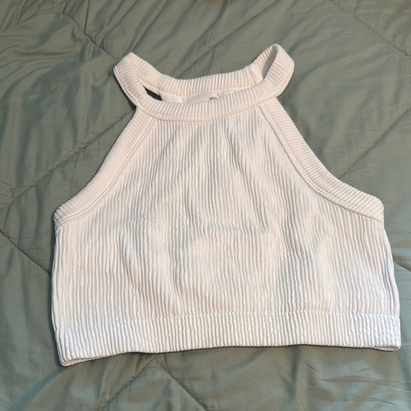 Aerie Cream Ribbed Crop Tank Top - Picture 1 of 4